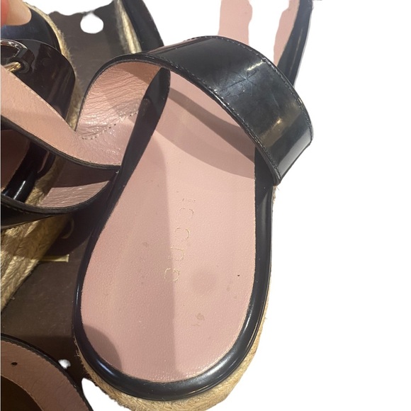 Gucci Platform Black Leather Espadrilles Summer Sandals Size 40.5 / Women’s 10.5 - Picture 10 of 12